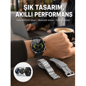 Akıllı Saat Çoklu Kordon Seçeneği Amoled Ekran Çok Fonksiyonlu Bluetooth Bağlantılı Yeni Nesil