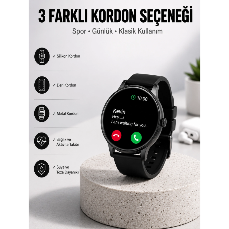 Akıllı Saat Sesli Görüşme Bluetooth Bağlantılı 3 Kordonlu Yeni Nesil Akıllı Saat Sesli Görüşme Bluetooth Bağlantılı 3 Kordonlu Yeni Nesil