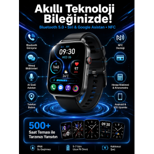 Akıllı Saat Tema Değiştirme Uyku Ve Sağlık Takibi Sesli Asistan Bildirim Görme Yeni Nesil