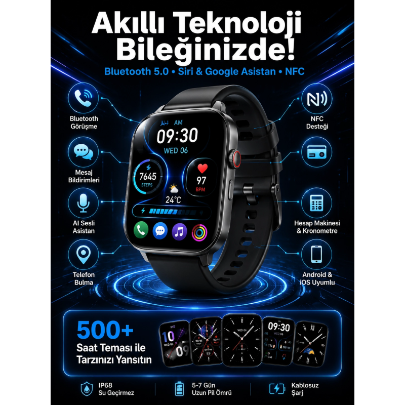Akıllı Saat Tema Değiştirme Uyku Ve Sağlık Takibi Sesli Asistan Bildirim Görme Yeni Nesil Akıllı Saat Tema Değiştirme Uyku Ve Sağlık Takibi Sesli Asistan Bildirim Görme Yeni Nesil