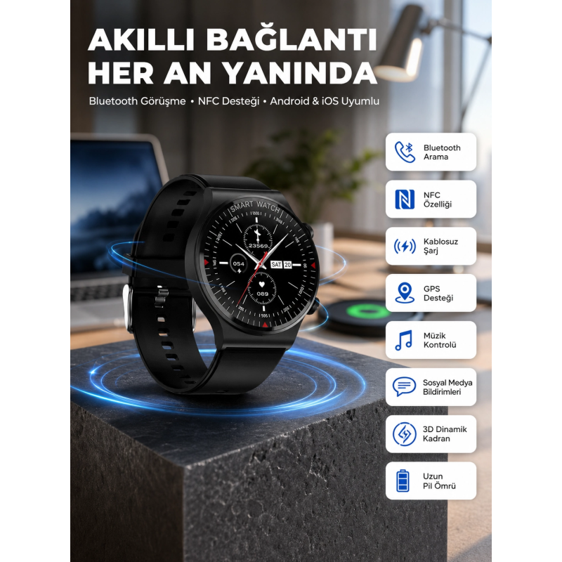 Akıllı Saat Yeni Nesil Üç Kordonlu Nabız Ölçer Çağrı Cevaplama Akıllı Saat Yeni Nesil Üç Kordonlu Nabız Ölçer Çağrı Cevaplama