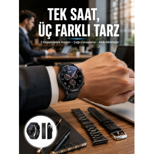 Akıllı Saat Yeni Nesil Üç Kordonlu Nabız Ölçer Çağrı Cevaplama Yeni Nesil