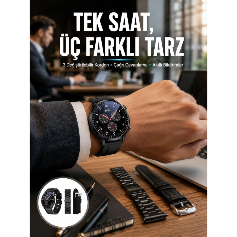 Akıllı Saat Yeni Nesil Üç Kordonlu Nabız Ölçer Çağrı Cevaplama Yeni Nesil Akıllı Saat Yeni Nesil Üç Kordonlu Nabız Ölçer Çağrı Cevaplama Yeni Nesil