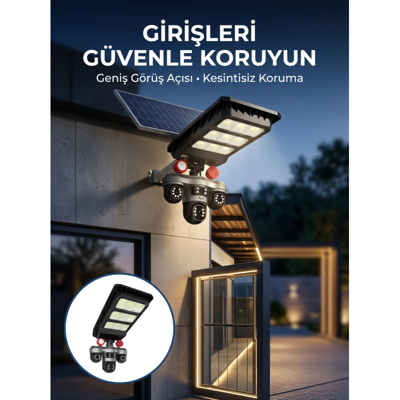 Akıllı Solar Güvenlik Kamerası 3 Lens Hareket Takip Özellikli Dış Ortam Kamera Akıllı Solar Güvenlik Kamerası 3 Lens Hareket Takip Özellikli Dış Ortam Kamera