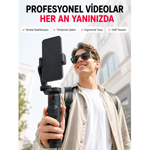 Akıllı Takipli Gimbal Selfie Stick Profesyonel Video Çekim Stabilizatörü Uzayabilir Tripod Bluetooth Kumandalı