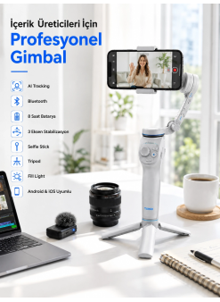 Akıllı Telefon Gimbal Sabitleyici 360° Takip Özellikli Profesyonel Video Çekim Stabilizeri