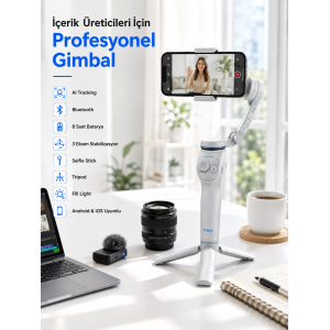 Akıllı Telefon Gimbal Sabitleyici 360° Takip Özellikli Profesyonel Video Çekim Stabilizeri