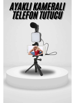 Akıllı Telefon Vlog Kiti Tripod Mini Mikrofonlu Telefon Tutucu