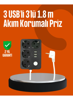 Akım Korumalı 3 Usb Portlu 4’lü Priz 4.1a Hızlı Şarj