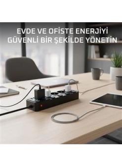 Akım Korumalı 4’lü Priz 2xusb 2xtype-c Çıkış Yüksek Gerilim Koruma Priz Çoğaltıcı