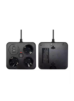 Akım Korumalı Anahtarlı Priz - 3x Priz - 2x Usb - 2x Type-c - 2 Mt Kablo Hızlı Şarj Özellikli Siyah