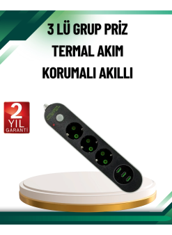 Akım Korumalı Anahtarlı Usb Girişli Üçlü Priz