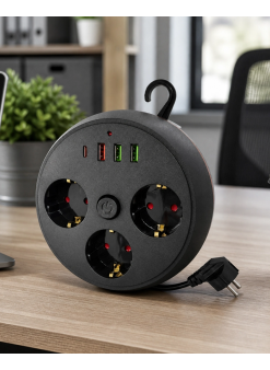 Akım Korumalı Çoklu Priz 3 Priz 3 Usb 1 Type C 2 Metre Kablo Güvenli Şarj