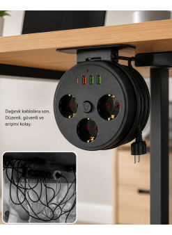 Akım Korumalı Priz Usb Ve Type C Girişli 3lü Priz 2 Metre Kablo Dayanıklı
