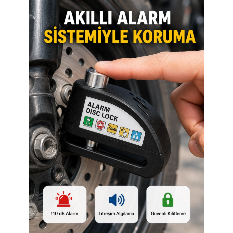 Alarm Sensörlü Disk Kilidi Motosiklet Scooter Bisiklet Güvenlik Yeni Nesil Alarm Sensörlü Disk Kilidi Motosiklet Scooter Bisiklet Güvenlik Yeni Nesil