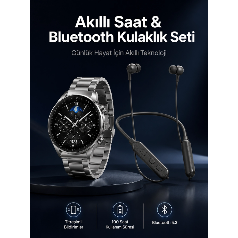 Alarm Ve Titreşim Özellikli Akıllı Saat Ve Mikrofonlu Kablolu Bluetooth Kulaklık 60 Saat Alarm Ve Titreşim Özellikli Akıllı Saat Ve Mikrofonlu Kablolu Bluetooth Kulaklık 60 Saat