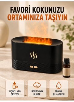 Alev Efektli Aroma Difüzörü Uçucu Yağ Destekli Usb Hava Nemlendirici