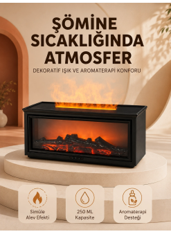 Alev Efektli Aroma Yayıcı Hava Nemlendirici Uzaktan Kumandalı Gece Lambası