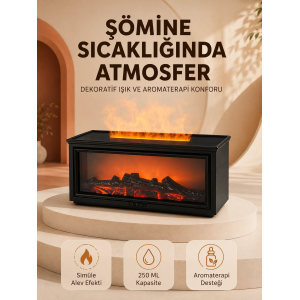 Alev Efektli Aroma Yayıcı Hava Nemlendirici Uzaktan Kumandalı Gece Lambası