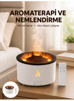 Alev Efektli Aromaterapi Difüzörü – 360 Ml Su Hazneli, Sessiz Ve Zaman Ayarlı Yeni Nesil