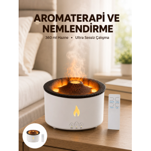 Alev Efektli Aromaterapi Difüzörü – 360 Ml Su Hazneli, Sessiz Ve Zaman Ayarlı Yeni Nesil