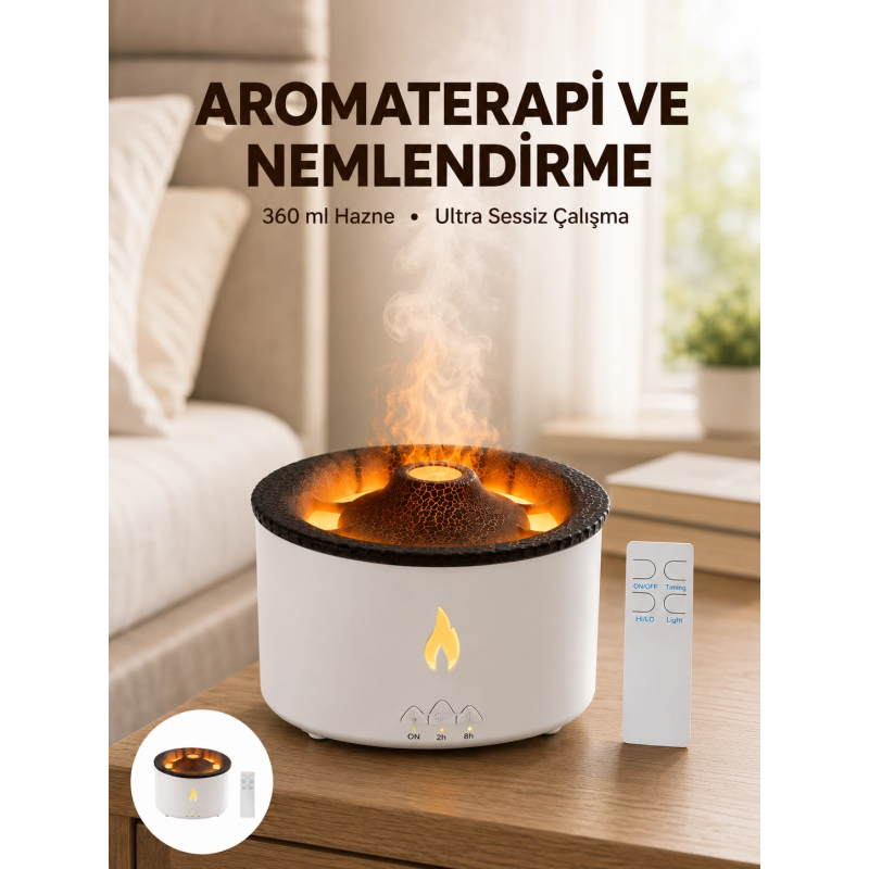 Alev Efektli Aromaterapi Difüzörü – 360 Ml Su Hazneli, Sessiz Ve Zaman Ayarlı Yeni Nesil Alev Efektli Aromaterapi Difüzörü – 360 Ml Su Hazneli, Sessiz Ve Zaman Ayarlı Yeni Nesil