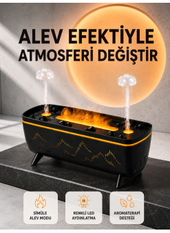 Alev Efektli Hava Nemlendirici 280 Ml Esansiyel Yağ Uyumlu Jöle Yağmur Efektli Difüzör