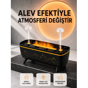 Alev Efektli Hava Nemlendirici 280 Ml Esansiyel Yağ Uyumlu Jöle Yağmur Efektli Difüzör