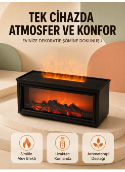Alev Efektli Hava Nemlendirici Aromaterapi Difüzörü Uzaktan Kumandalı 250 Ml