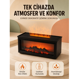 Alev Efektli Hava Nemlendirici Aromaterapi Difüzörü Uzaktan Kumandalı 250 Ml