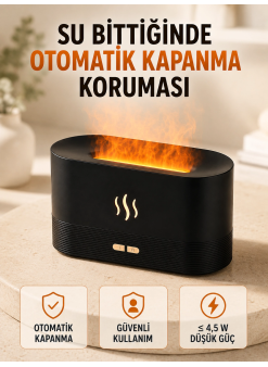 Alev Efektli Ultrasonik Aroma Difüzörü 180 Ml Led Işıklı Hava Nemlendirici