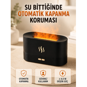 Alev Efektli Ultrasonik Aroma Difüzörü 180 Ml Led Işıklı Hava Nemlendirici