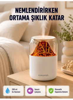 Alev Efektli Ultrasonik Uçucu Yağ Difüzörü 280ml Su Tanklı Ve Sessiz Çalışma Özellikli
