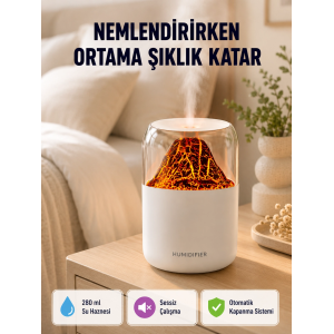 Alev Efektli Ultrasonik Uçucu Yağ Difüzörü 280ml Su Tanklı Ve Sessiz Çalışma Özellikli