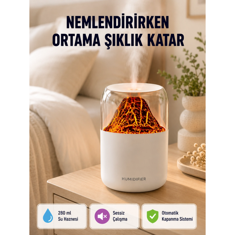 Alev Efektli Ultrasonik Uçucu Yağ Difüzörü 280ml Su Tanklı Ve Sessiz Çalışma Özellikli Alev Efektli Ultrasonik Uçucu Yağ Difüzörü 280ml Su Tanklı Ve Sessiz Çalışma Özellikli