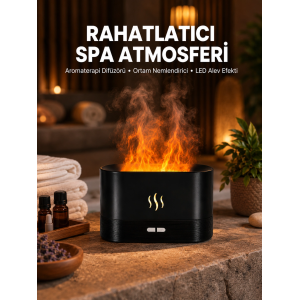 Alev Görünümlü Hava Nemlendirici Kumandalı Led Işıklı Aromatik Difüzör Yeni Nesil