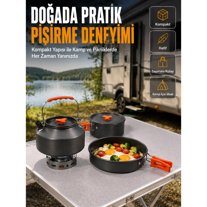 Alüminyum Kamp Pişirme Seti Katlanabilir Kulplu Çaydanlık Tencere Tava Outdoor Yemek Seti Alüminyum Kamp Pişirme Seti Katlanabilir Kulplu Çaydanlık Tencere Tava Outdoor Yemek Seti