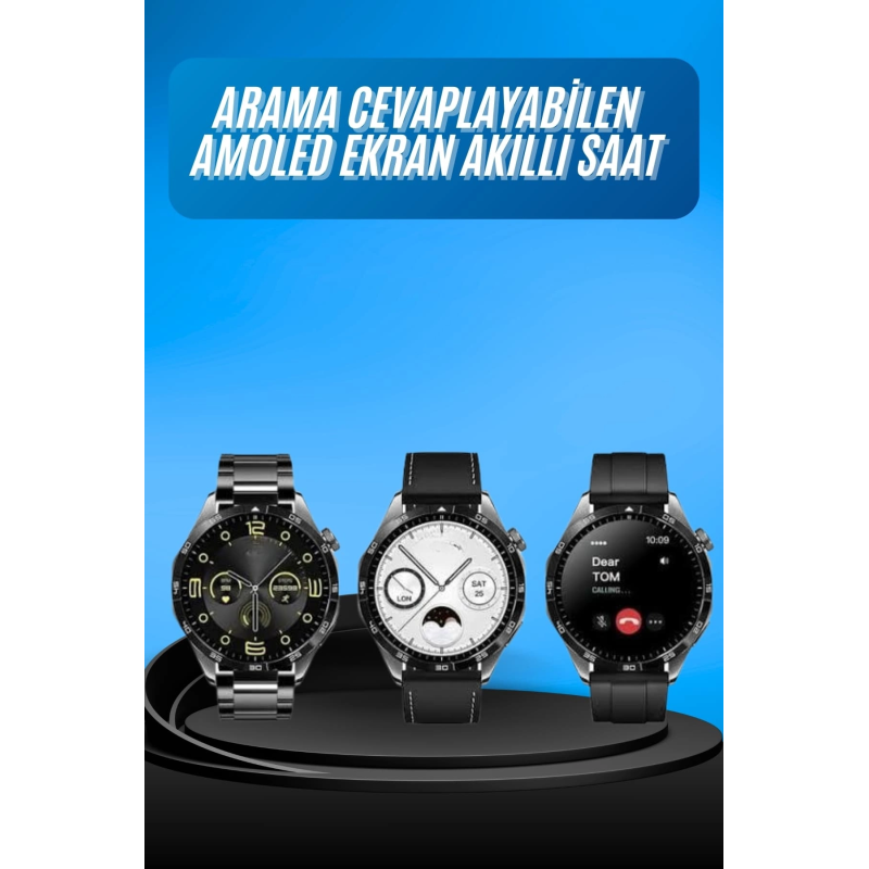 Amoled Ekran 3 Kordonlu Akıllı Saat 5.0 Bluetooth Bağlantılı Android Ve İos Uyumlu Amoled Ekran 3 Kordonlu Akıllı Saat 5.0 Bluetooth Bağlantılı Android Ve İos Uyumlu