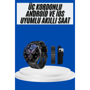 Amoled Ekran Akıllı Saat Üç Kordonlu İos Android Uyumlu