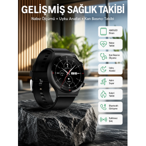 Amoled Ekran Metal Deri Silikon Kordonlu Uyku Ve Sağlık Takibi