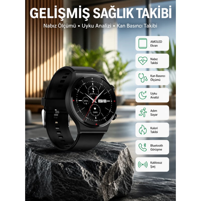 Amoled Ekran Metal Deri Silikon Kordonlu Uyku Ve Sağlık Takibi Amoled Ekran Metal Deri Silikon Kordonlu Uyku Ve Sağlık Takibi