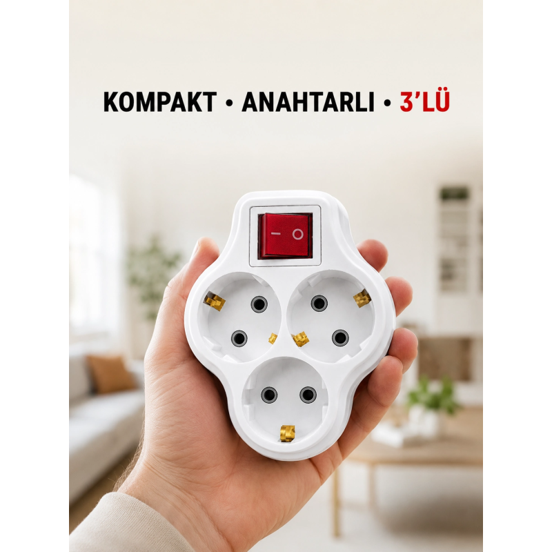 Anahtarlı 3’lü Priz Çoğaltıcı Kablosuz Duvar Tipi Topraklı Priz Çoklayıcı Anahtarlı 3’lü Priz Çoğaltıcı Kablosuz Duvar Tipi Topraklı Priz Çoklayıcı