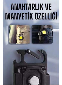 Anahtarlık Çok Amaçlı Mıknatıslı Taşınabilir Işık Led Şarjlı