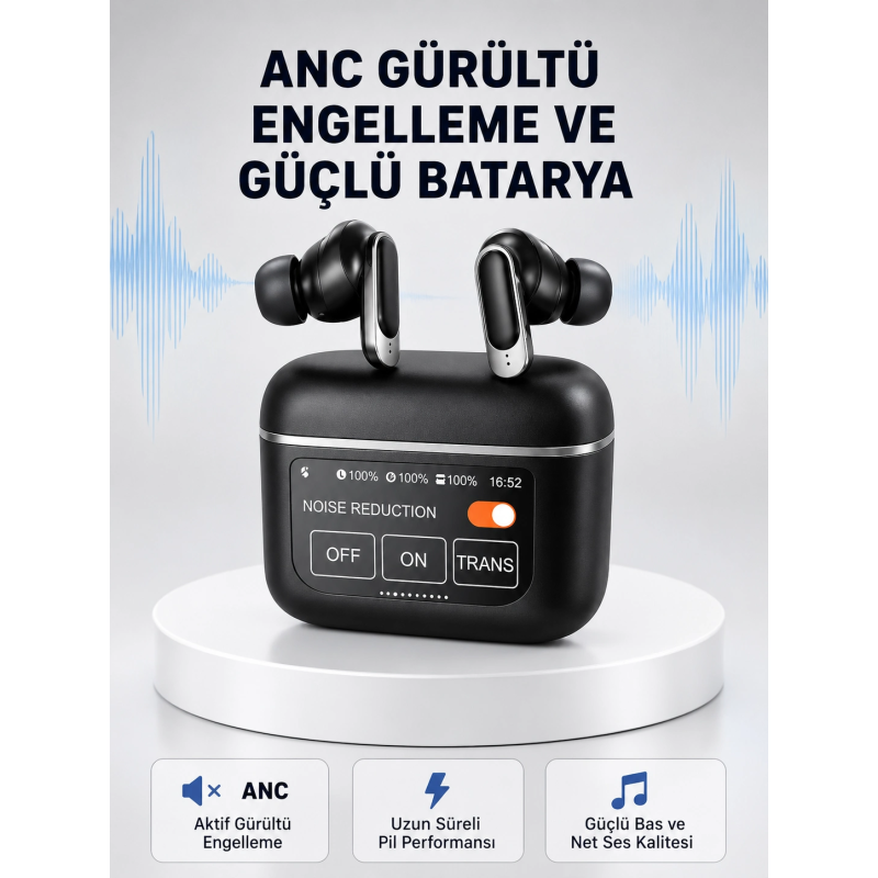 Anc Teknolojili Kablosuz Bluetooth Kulaklık – Dokunmatik, Dijital Göstergeli, Yüksek Ses Kalitesi Anc Teknolojili Kablosuz Bluetooth Kulaklık – Dokunmatik, Dijital Göstergeli, Yüksek Ses Kalitesi