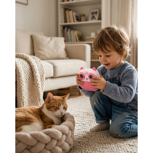 Anında Çıktı Veren Çocuk Kamerası 5 Rulo Kağıt 6 Kalem Setli Eğitici Oyuncak Fotoğraf Makinesi