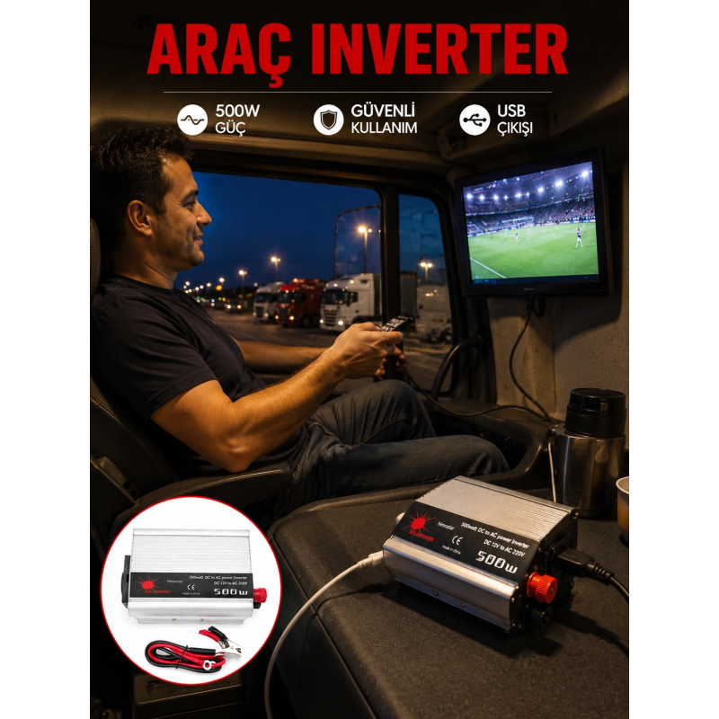 Araç Aküsünden Elektrik Üreten 500 Watt İnvertör Araç Aküsünden Elektrik Üreten 500 Watt İnvertör