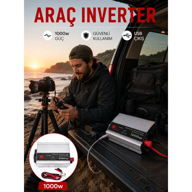 Araçtan Elektrik Kullanımı Sağlayan 1000w Akü İnvertör Araçtan Elektrik Kullanımı Sağlayan 1000w Akü İnvertör