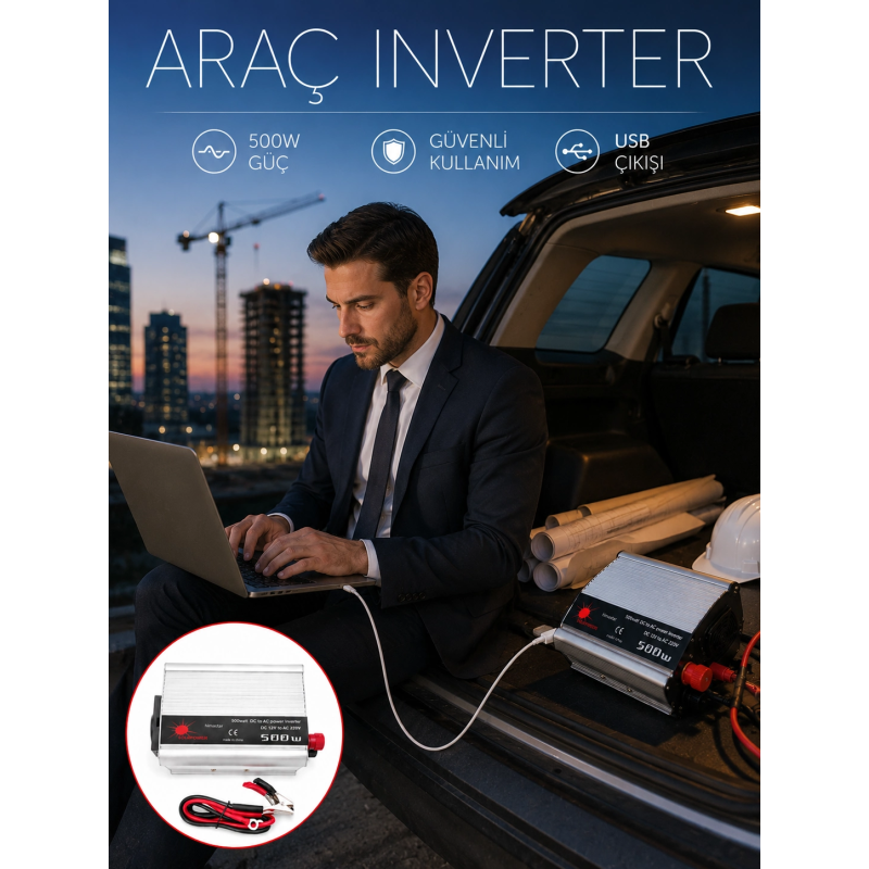 Araç Aküsünü Prize Çeviren 500w Güç İnvertörü Araç Aküsünü Prize Çeviren 500w Güç İnvertörü