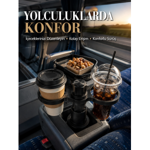 Araç Bardaklık Genişletici Çift Bardak Tutucu Ve Tepsili Düzenleyici