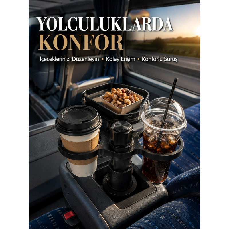Araç Bardaklık Genişletici Çift Bardak Tutucu Ve Tepsili Düzenleyici Araç Bardaklık Genişletici Çift Bardak Tutucu Ve Tepsili Düzenleyici